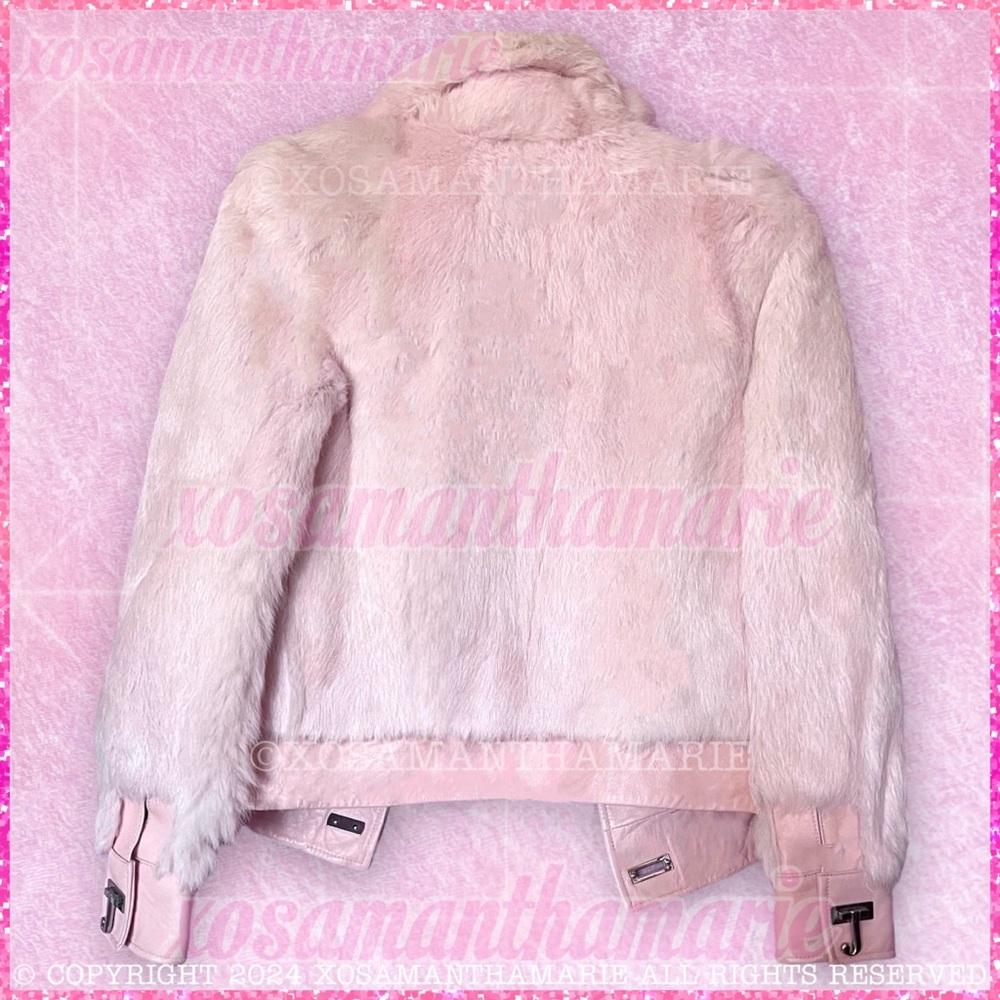 Vintage Y2K Juicy Couture Rare HTF Viva La Juicy Pink Rabbit Fur Jacket Coat - Picture 7 of 15